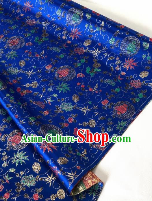 Traditional Chinese Silk Fabric Classical Lotus Pattern Design Royalblue Brocade Fabric Asian Satin Material