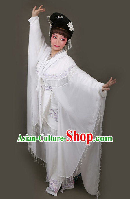 Chinese Traditional Peking Opera Actress Embroidered White Dress Ancient Swordswoman Bai Suzhen Costume for Women