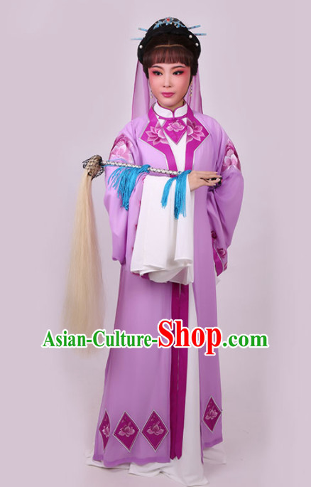 Chinese Traditional Peking Opera Diva Purple Dress Ancient Taoist Nun Embroidered Costume for Women