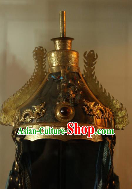 Chinese Ancient Drama Manchu General Helmet Traditional Qing Dynasty Minister Headwear for Men