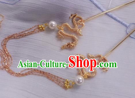 Chinese Ancient Palace Princess Golden Dragon Tassel Hairpins Hair Clip Traditional Hanfu Hair Accessories for Women