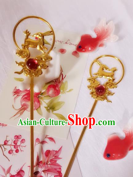 Chinese Ancient Princess Golden Hairpins Palace Hair Clip Traditional Hanfu Hair Accessories for Women
