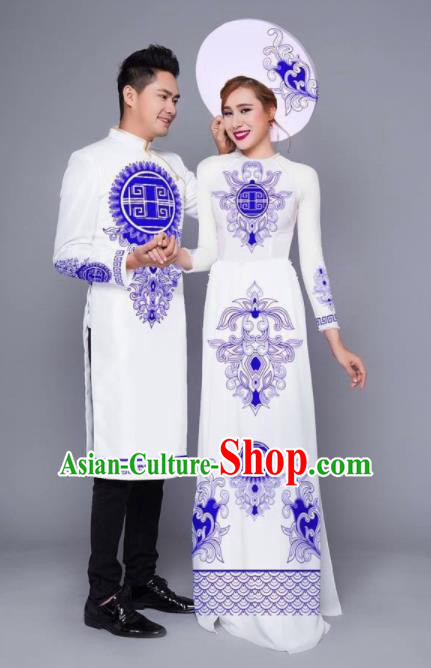 Asian Vietnam Traditional Wedding Costumes Vietnamese National Classical Ao Dai Cheongsam for Women for Men