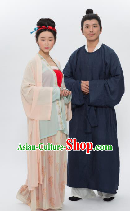 Traditional Chinese Song Dynasty Replica Costume Ancient Childe and Young Mistress Hanfu Clothing Complete Set