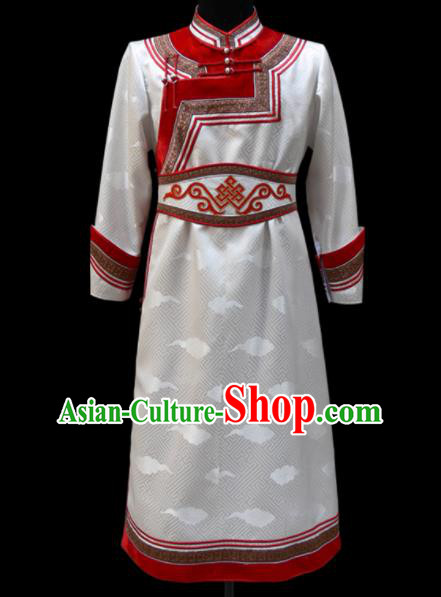 Chinese Traditional Mongol Ethnic National White Robe Mongolian Minority Folk Dance Costume for Men