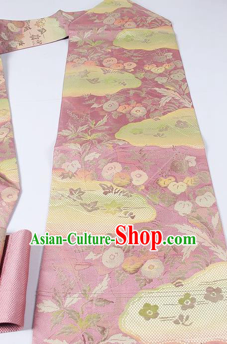 Japanese Ceremony Kimono Classical Pattern Design Pink Brocade Belt Asian Japan Traditional Yukata Waistband for Women