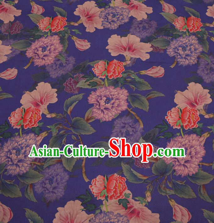 Traditional Chinese Purple Gambiered Guangdong Gauze Classical Peony Butterfly Pattern Design Silk Fabric