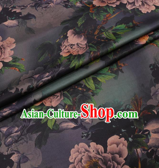 Traditional Chinese Classical Peony Pattern Design Atrovirens Gambiered Guangdong Gauze Asian Brocade Silk Fabric