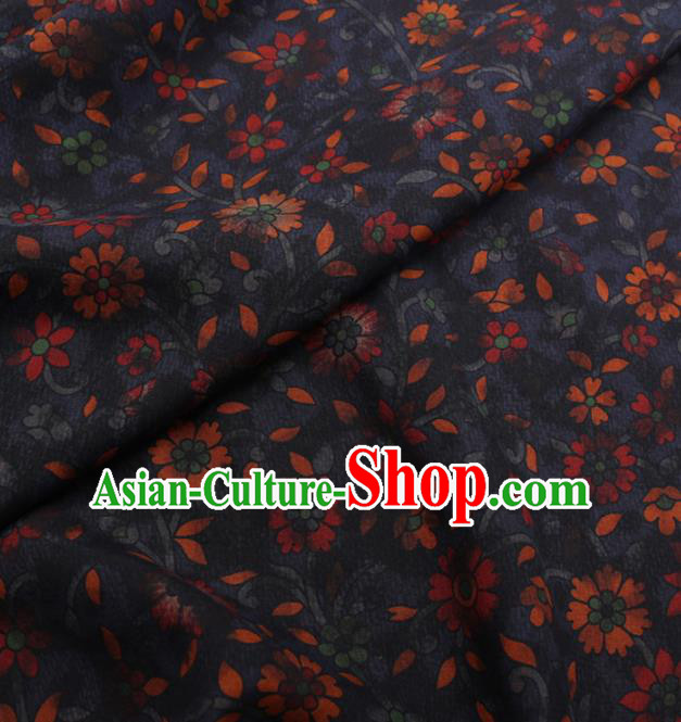 Traditional Chinese Classical Flowers Pattern Design Navy Gambiered Guangdong Gauze Asian Brocade Silk Fabric