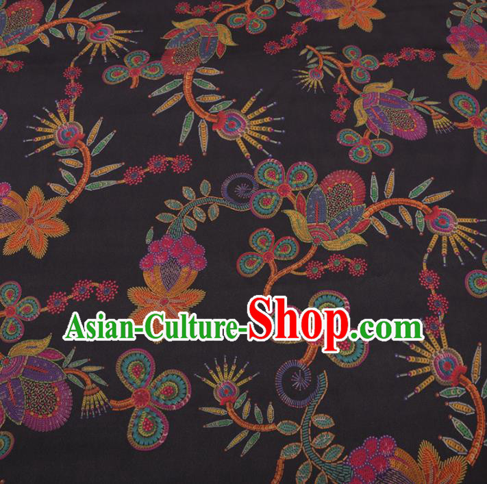Traditional Chinese Classical Pattern Design Black Gambiered Guangdong Gauze Asian Brocade Silk Fabric