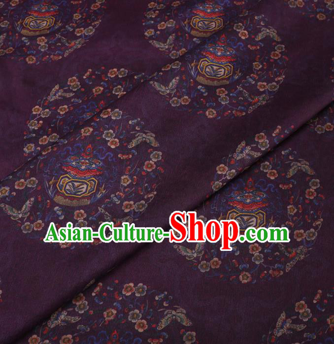 Traditional Chinese Classical Plum Blossom Pattern Design Purple Gambiered Guangdong Gauze Asian Brocade Silk Fabric