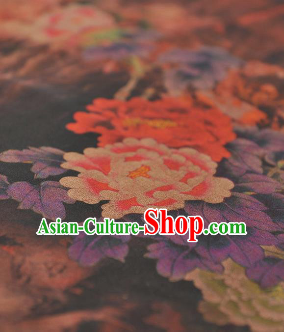 Chinese Traditional Classical Peony Flowers Pattern Design Gambiered Guangdong Gauze Asian Brocade Silk Fabric
