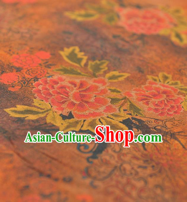 Chinese Traditional Classical Peony Pattern Design Yellow Gambiered Guangdong Gauze Asian Brocade Silk Fabric