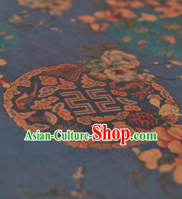 Chinese Traditional Dragon Phoenix Pattern Design Navy Gambiered Guangdong Gauze Asian Brocade Silk Fabric