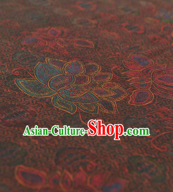 Chinese Traditional Lotus Pattern Design Brown Gambiered Guangdong Gauze Asian Brocade Silk Fabric