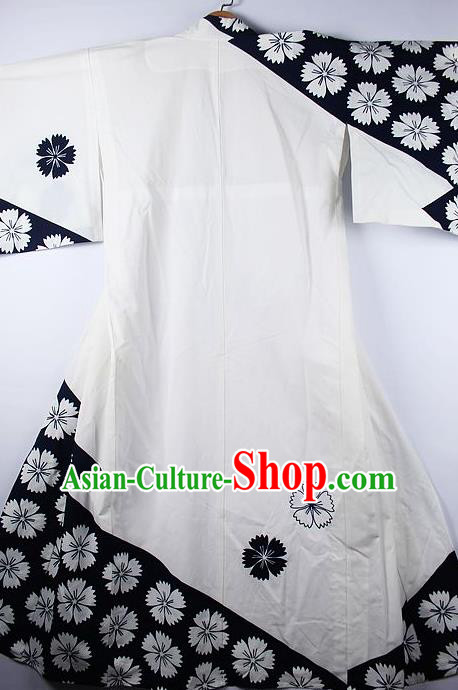 Asian Japanese Ceremony Clothing Classical Sakura Pattern White Kimono Traditional Japan National Yukata Costume for Men