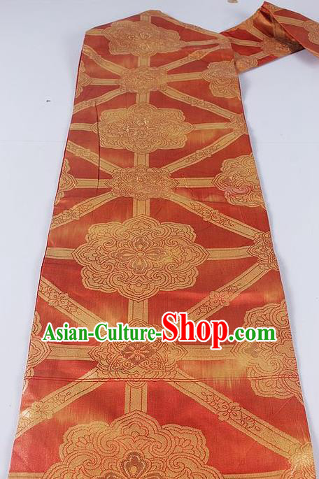 Asian Japanese Classical Lotus Pattern Orange Brocade Waistband Kimono Accessories Traditional Yukata Belt for Women