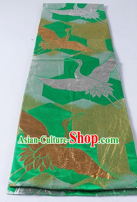 Asian Japanese Yukata Accessories Classical Crane Pattern Green Brocade Belt Japan Traditional Kimono Waistband for Women