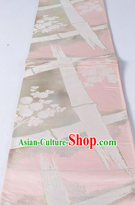 Asian Japanese Yukata Accessories Classical Bamboo Pattern Pink Brocade Belt Japan Traditional Kimono Waistband for Women