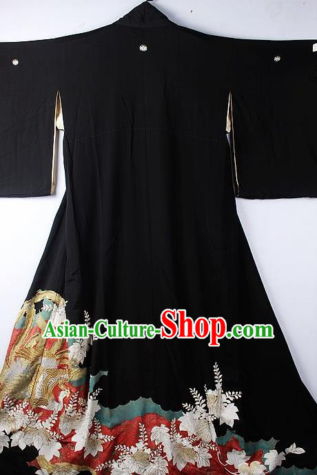 Asian Japanese Ceremony Clothing Classical Phoenix Pattern Black Kimono Traditional Japan National Yukata Costume for Men
