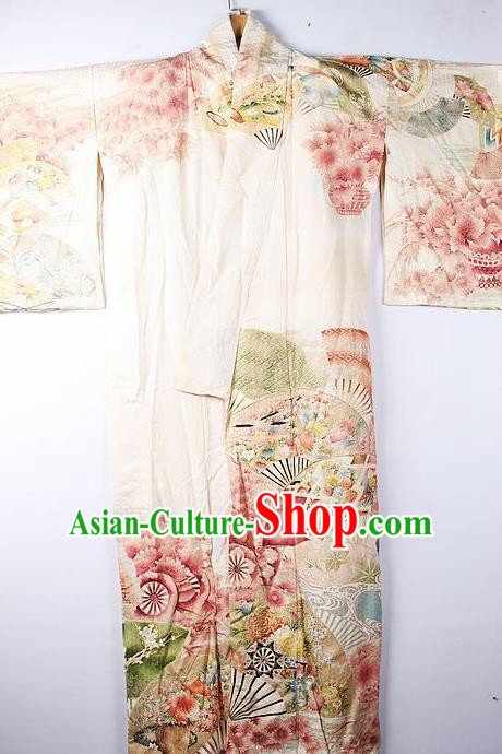 Asian Japanese Ceremony Clothing Classical Pattern Beige Kimono Traditional Japan National Yukata Costume for Men