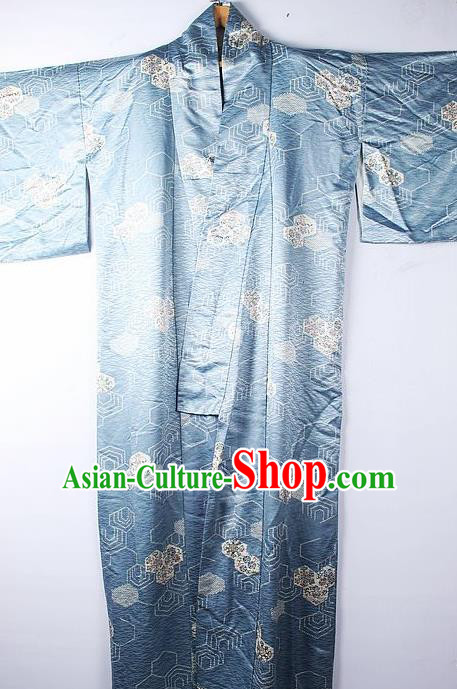 Asian Japanese Ceremony Clothing Classical Pattern Blue Kimono Traditional Japan National Yukata Costume for Men