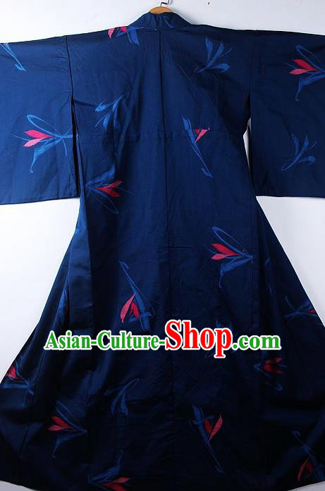 Asian Japanese Classical Pattern Deep Blue Yukata Traditional Japan Kimono Costume for Men
