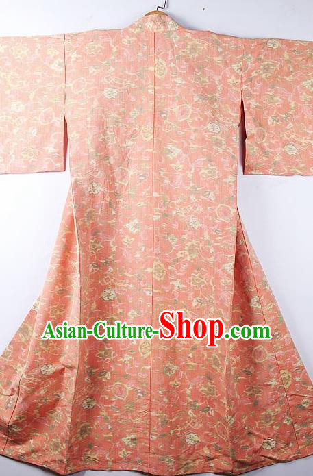Asian Japanese Classical Flowers Pattern Pink Furisode Kimono Ceremony Costume Traditional Japan Yukata Dress for Women