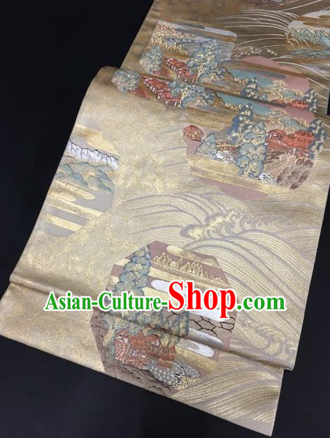 Japanese Traditional Classical Pattern Champagne Waistband Kimono Brocade Accessories Asian Japan Yukata Belt for Women