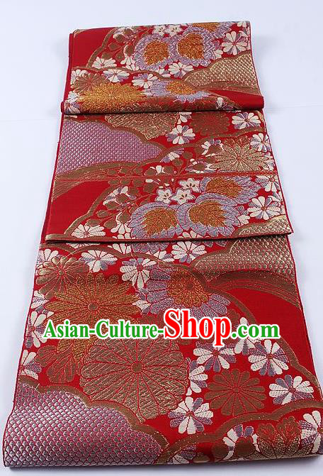 Japanese Traditional Classical Cornflower Pattern Red Kimono Brocade Accessories Asian Japan Yukata Belt for Women
