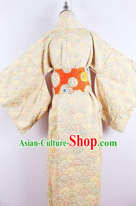Asian Japanese Ceremony Printing Yellow Kimono Dress Traditional Japan Yukata Costume for Women