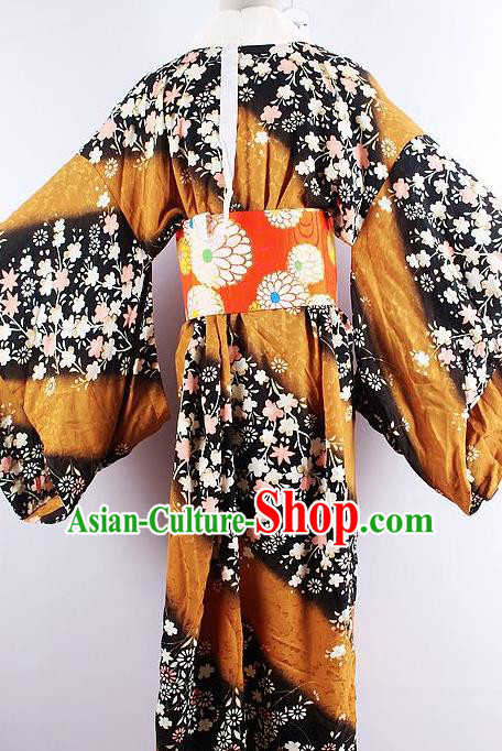 Japanese Ceremony Costume Printing Sakura Ginger Silk Kimono Dress Traditional Asian Japan Yukata for Women