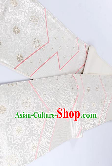 Japanese Classical Pattern White Waistband Traditional Kimono Brocade Accessories Asian Japan Yukata Belt for Women