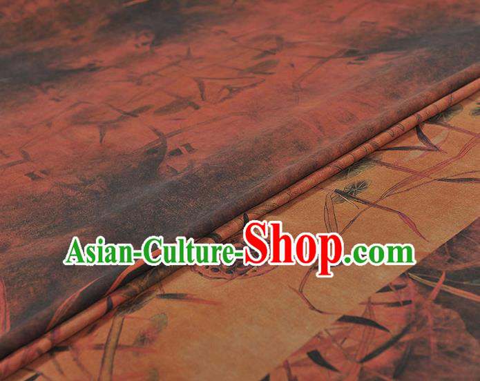Chinese Traditional Lotus Bird Pattern Design Orange Gambiered Guangdong Gauze Asian Brocade Silk Fabric
