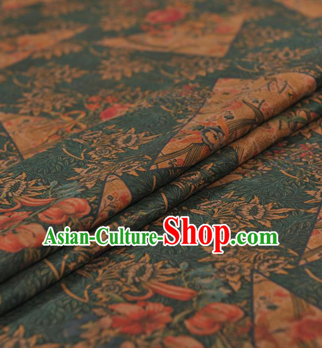 Chinese Traditional Classical Orchid Pattern Design Green Gambiered Guangdong Gauze Asian Brocade Silk Fabric