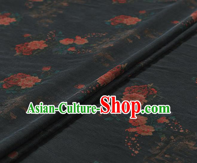 Chinese Traditional Classical Peony Pattern Design Navy Gambiered Guangdong Gauze Asian Brocade Silk Fabric
