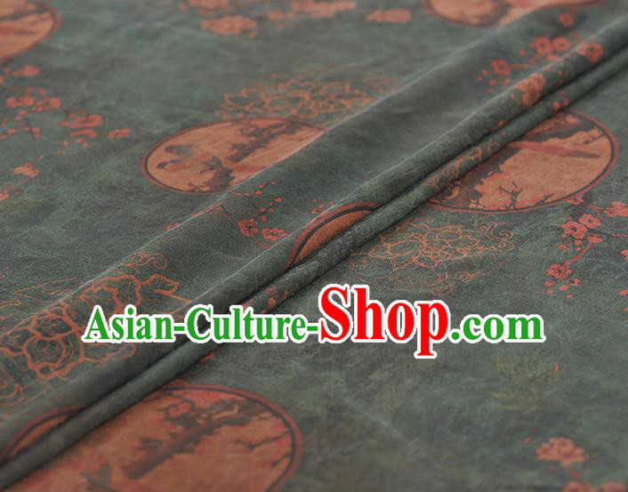 Chinese Traditional Magpie Pattern Design Green Gambiered Guangdong Gauze Asian Brocade Silk Fabric