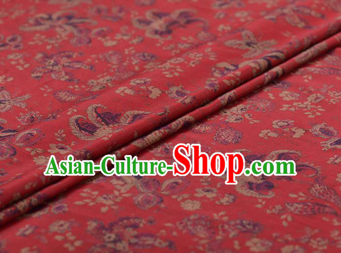 Asian Chinese Classical Pattern Design Red Gambiered Guangdong Gauze Traditional Cheongsam Brocade Silk Fabric
