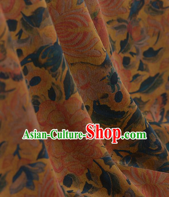 Asian Chinese Classical Chrysanthemum Peony Wintersweet Pattern Yellow Gambiered Guangdong Gauze Traditional Cheongsam Brocade Silk Fabric