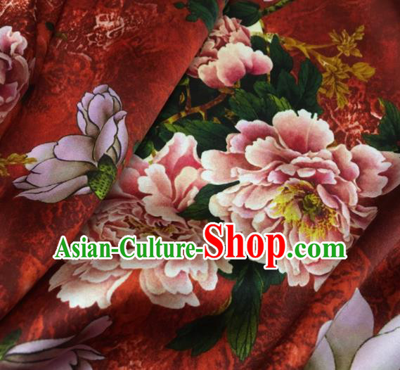 Asian Chinese Classical Peony Magnolia Pattern Red Brocade Satin Drapery Traditional Cheongsam Brocade Silk Fabric