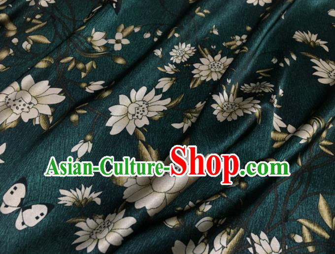 Asian Chinese Classical Lotus Pattern Deep Green Brocade Satin Drapery Traditional Cheongsam Brocade Silk Fabric