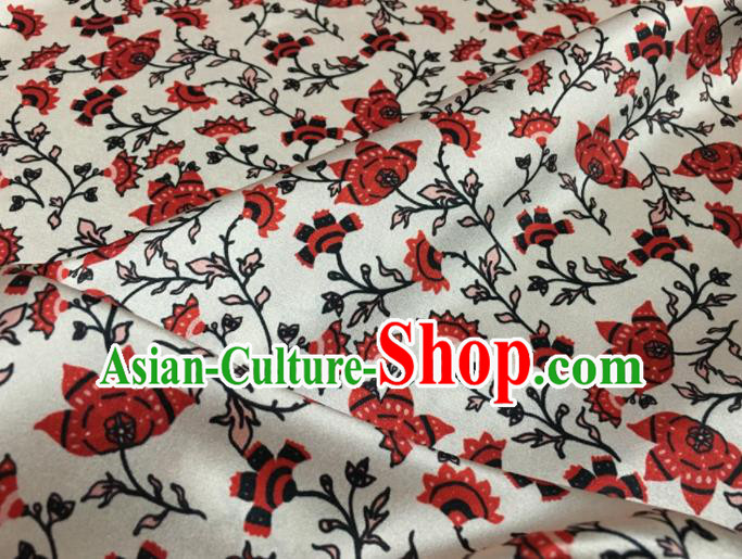 Asian Chinese Classical Flowers Pattern White Brocade Satin Drapery Traditional Cheongsam Brocade Silk Fabric