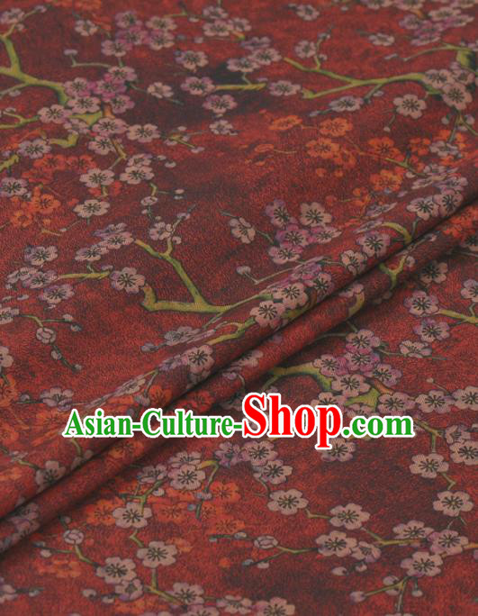 Asian Chinese Classical Plum Blossom Pattern Purplish Red Gambiered Guangdong Gauze Traditional Cheongsam Brocade Silk Fabric