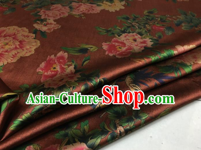 Asian Chinese Classical Peony Pattern Brown Brocade Satin Drapery Traditional Cheongsam Brocade Silk Fabric