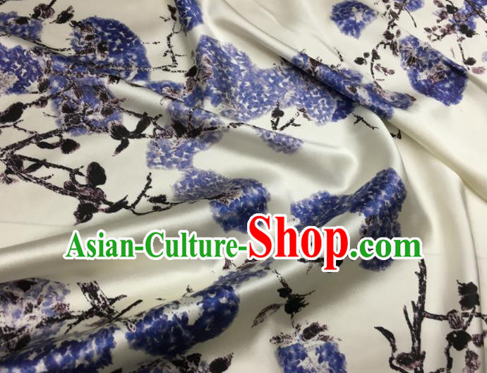 Asian Chinese Classical Kapok Pattern White Brocade Satin Drapery Traditional Cheongsam Brocade Silk Fabric