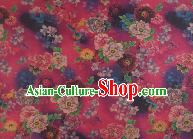 Asian Chinese Classical Flowers Pattern Rosy Gambiered Guangdong Gauze Traditional Cheongsam Brocade Silk Fabric