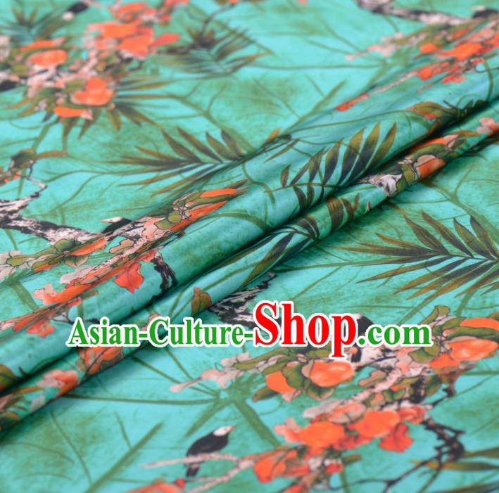 Asian Chinese Classical Flowers Bird Pattern Green Gambiered Guangdong Gauze Traditional Cheongsam Brocade Silk Fabric