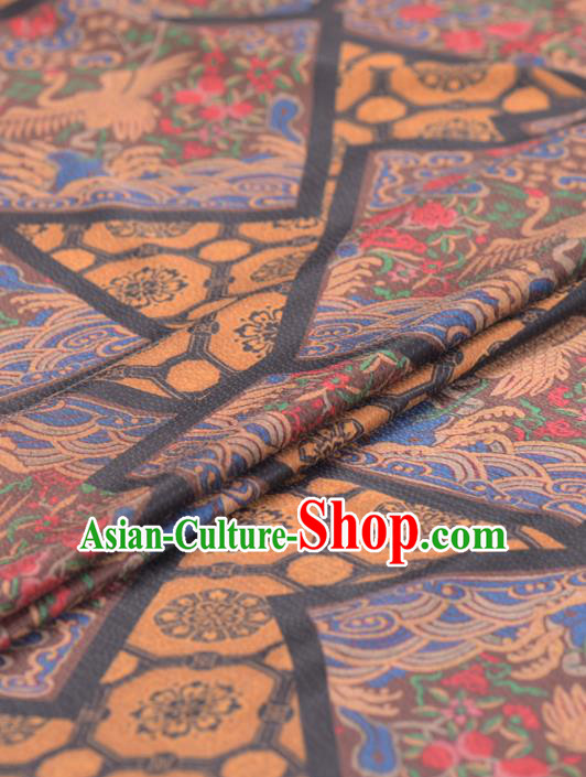 Asian Chinese Classical Peony Crane Pattern Gambiered Guangdong Gauze Traditional Cheongsam Brocade Silk Fabric
