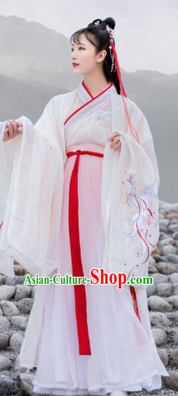 Chinese Ancient Han Dynasty Imperial Concubine Embroidered Historical Costume Antique Traditional Court Hanfu Dress for Women