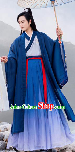 Chinese Ancient Han Dynasty Scholar Embroidered Historical Costume Antique Traditional Nobility Childe Hanfu Clothing for Men
